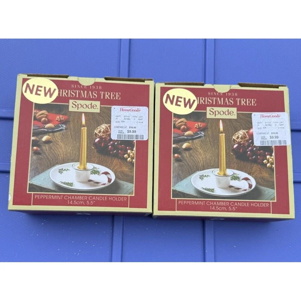 Set Of 2 Spode Christmas Tree Peppermint Chamber Candle Holder in Original Box